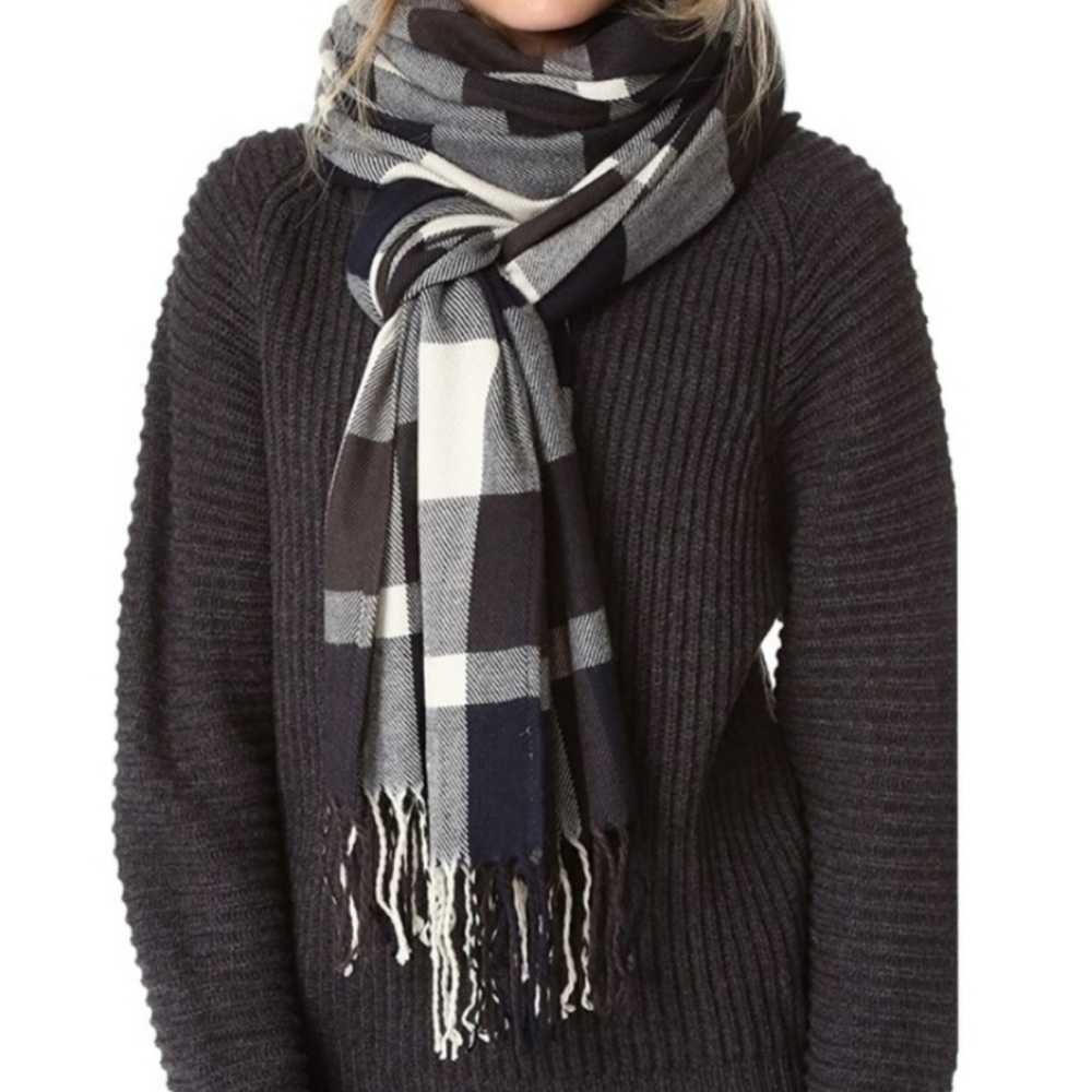 Plush Apparel Soft Navy Plaid Fringe Scarf NEW